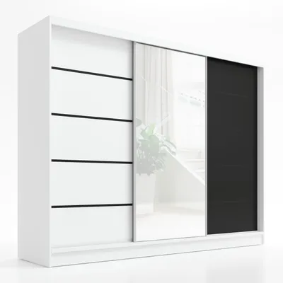 Produktbild von Schwebetürenschrank, 3-türig Schrank 200 cm mit Spiegel ARIVA 2 (Weiß , Schwarz , Weiß)