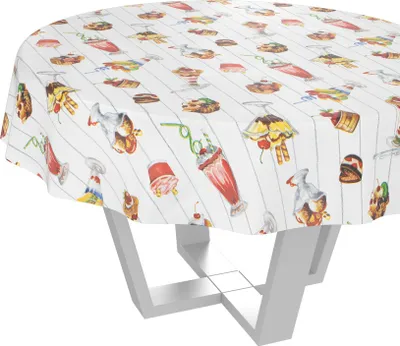 Produktbild von Tischdecke Collage Eiscafe Hellgrau Rund 140cm Schnittkante Wachstuch abwaschbar