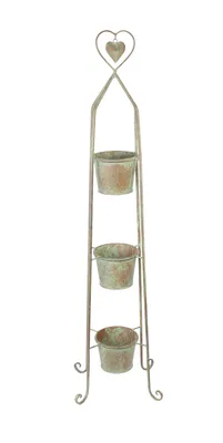 Produktbild von FRANK FLECHTWAREN Pflanzsäule Herz, mintgrün patiniertes Metall mit trendigen Rosteffekten, 3 Pflanztöpfchen, Maße: Pflanztopf Ø 13 x 10 cm, GH 104 cm