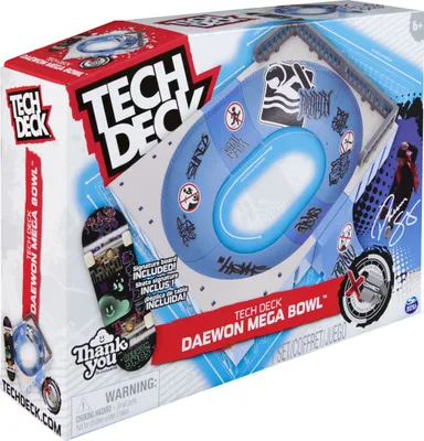 The image shows the retail packaging of a Tech Deck Mega Bowl playset.