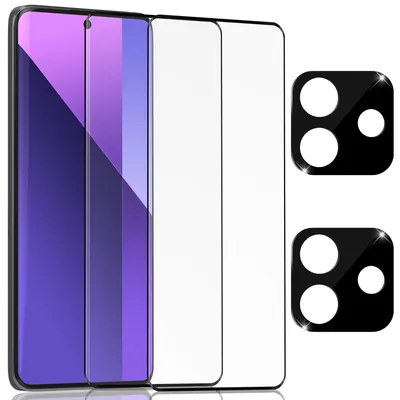 Zdjęcie produktu dla 2-pak Xiaomi Redmi Note 14 Szkło ochronne na ekran & 2-pak ochrona obiektywu - Szkło hartowane 9H - Super jakość 3D
