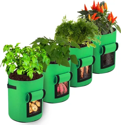 Produktbild von Pflanzsäcke 4 Stück, 10 Gallonen, Vliesstoff, Kartoffelpflanzsäcke Für Tomaten Zuckerkarotten Im Garten Balkon