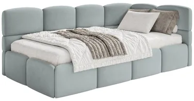 Obrázek produktu pro Selsey Cloudy – dětská postel 90 × 200 cm s matrací, čelo vpravo, sametová šedá