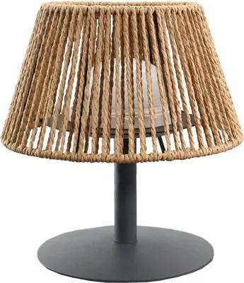 Image de Lampe de table sans fil en raphia naturel LED blanc chaud/blanc dimmable STANDY MINI RAFFY H22cm