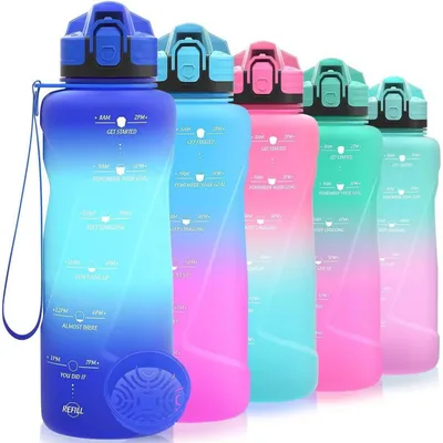 Produktbild von Sport Trinkflasche 1,5L Tritan BPA-frei Auslaufsicher mit Zeitmarkierung für Kinder Schule Fitness