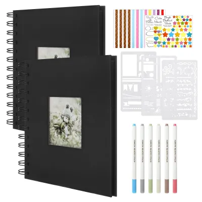 Image de Album photo personnalisable - Album photo de type "scrapbook" avec 40 pages - Lot de 2 - Noir
