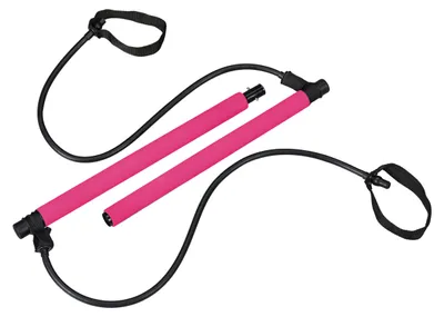Obrázok produktu pre Relaxdays Pilates tyč s odporovými páskami, cvičenie celého tela doma, tyč na cvičenie s fitness páskami, ružová