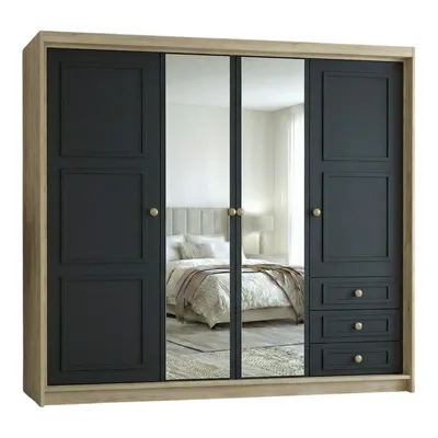 Produktbild von Geräumiger vier­türiger Kleiderschrank OSLO mit Schubladen und Metallgriffen – modernes Design Farbe: Sonoma | Schwarz