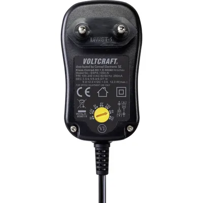 Productafbeelding van VOLTCRAFT VC-11320925, netvoeding met stekker, instelbaar: 3 V/DC, 4.5 V, 5 V/DC, 6 V/DC, 7.5 V/DC, 9 V/DC, 12 V/DC, 1 A, 12 W