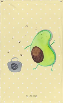 Produktbild von Mr. & Mrs. Panda Wandbild Avocado Tanzen - Gelb Pastell - Geschenk, Wandtuch, Wandteppich, Gobelin, Boho, Party, Musik, Singen, Feier, Wandbehang