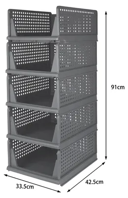 Obrázek produktu pro Úložný box na oblečení – skládací box L – stohovatelný úložný box na oblečení – plast PET+PE – organizér do zásuvek do ložnice a do skříně – sada 5 kusů, barva šedá