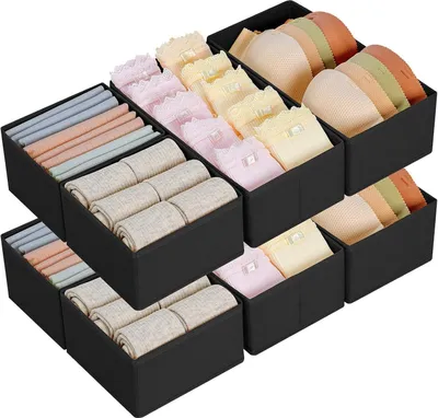 Produktbild von DIMJ 8er Schubladen Organizer Set, Faltbare Aufbewahrungsboxen für Kleiderschrank, Kleidung - Schwarz