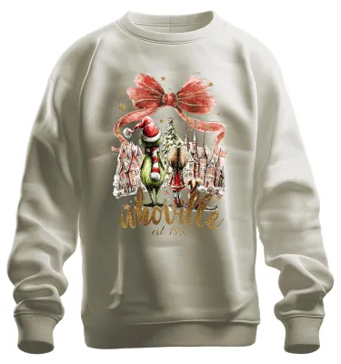Obrázok produktu pre Whoville Grinch Vianočný darček Nostalgický vianočný darček Uni mikina, prírodná farba, M