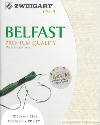 Obrázek produktu pro Počítací látka BELFAST Zweigart Precut 32 ct. 3609 barva 99 ecru, vyšívací látka ze 100% lnu pro vyšívání 48x68 cm