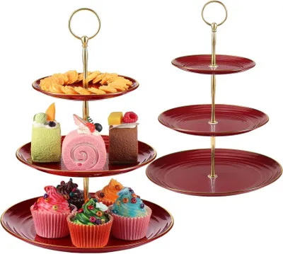 Produktbild von 3-stöckiger Cupcake-Ständer Dessertteller Hochzeit Geburtstag Rot