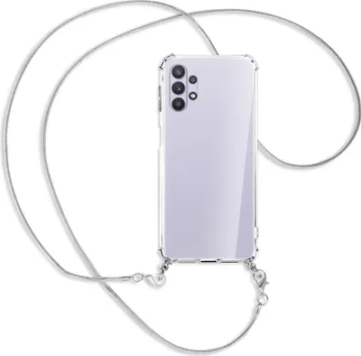 Produktbild von Handykette Backcover-Schutzhülle mit Band (Metall silberfarben) für Samsung Galaxy A32 5G - silberfarbene Kette Snake