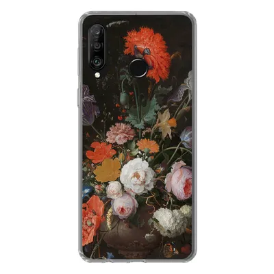 Produktbild von MuchoWow® Handyhülle Schutzhülle Hülle für Huawei P30 Lite Stilleben mit Blumen und einer Uhr - Gemälde von Abraham Mignon Silikon Softcase Handy Hülle - Handyhülle