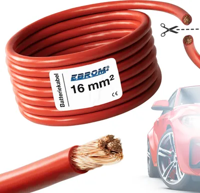 Produktbild von EBROM - FLY Fahrzeugleitung - KFZ Leitung – Batteriekabel ROT – Querschnitt 16 mm2 - Meterware – flexibel 90 ± 5 Shore - 99,9 % OFC Kupfer (VOLLKUPFER) Mantel Spezial PVC FLY FLRy