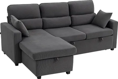 Produktbild von Verstellbares Bettsofa, L-förmiges Gästesofa mit Bettfunktion, Stauraum, Kissen, für Wohnzimmer, Gästezimmer, Dunkelgrau