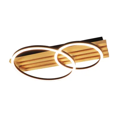 Produktbild von ZMH LED Deckenlamape Holz Deckenleuchte Dimmbar mit Fernbedienung 2 Ringen 36W 55CM Schlafzimmer Lampe Modern deckenleucht Geometrisch wohnzimmerlampe