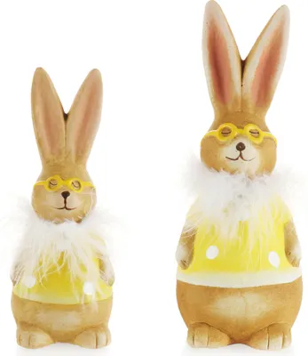 Produktbild von COM-FOUR® 2x Deko Aufsteller für Ostern, bunte Osterhasen mit Brille, Osterdeko zum Hinstellen, Osterdekoration aus Keramik