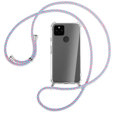 Produktbild von Handykette Backcover-Schutzhülle mit Band (Metall silberfarben) für Google Pixel 5a 5G  - pink/mint