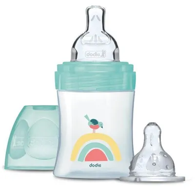 Image de Kit de démarrage de biberons anti-coliques DODIE, 150 ml, tétine plate et ronde, 0-6 mois, débit 1, vert