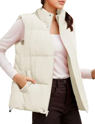 Produktbild von Damenweste – Kurze, gefütterte, ärmellose Winterjacke – Weiß