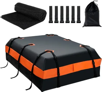 Image de Coffre de toit étanche d'une capacité de 600 L pour tous véhicules 132x100x43cm noir+orange