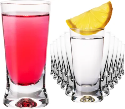 Produktbild von PLATINUX Shotgläser 50ml Schnapsgläser 5cl X-Form Set 12-Teilig Pinnchen aus Glas Serie "CrossLine" Spülmaschinenfest