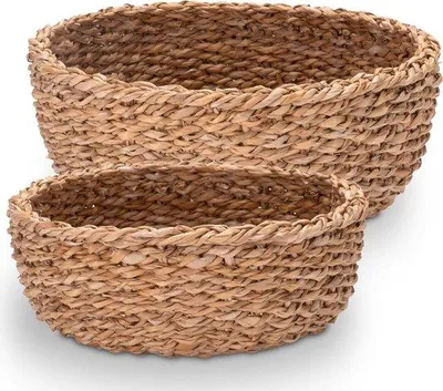 Image de Paniers décoratifs ronds - Tressés en jonc de mer - Diamètres 30 cm et 25 cm