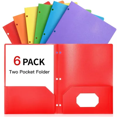 Immagine prodotto di 6 raccoglitori in plastica con 2 tasche formato A4, impermeabili, disponibili in 6 colori arcobaleno