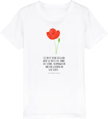 Produktbild von Mr. & Mrs. Panda Kleinkinder T-Shirt Blume Mohnblume 3-4 Jahre (98/104) - Weiß - Geschenk, Garten, Baumwolle Kinder, Selbstliebe, Teenager, Motivation, Respekt, Mohn, Öko
