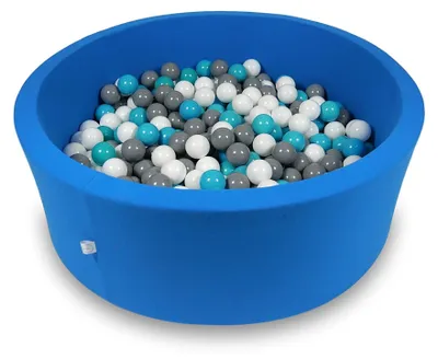 Imagen del producto de Cama de bolas de 110x40 cm, color azul, con 500 bolas: blancas, grises y turquesas