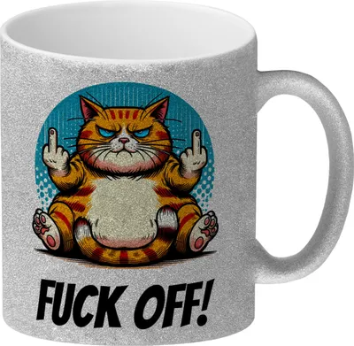 Produktbild von Katze Mittelfinger Glitzer-Kaffeebecher mit Spruch Fuck OFF!