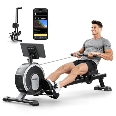 Image de Akluer RM001, rameur magnétique, 16 niveaux de résistance, 20 dB, pliable, capacité de 150 kg, compatible avec Kinomap, double rail