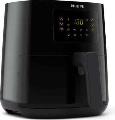 Zdjęcie produktu dla Philips Airfryer Essential, frytownica na gorące powietrze, sterowanie za pomocą aplikacji, 0,8 kg, ekran dotykowy, czarny (HD9255/90)
