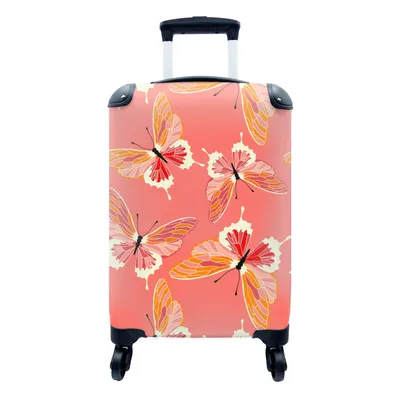Produktbild von MuchoWow® Koffer Handgepäck Trolley Rollkoffer Kleine Reisekoffer mit 4 Rollen - Schmetterlinge - Muster - Rosa - Cabin Size < 55x40x23 cm & 55x40x20 cm - Fotokoffer - Kabinenkoffer - Boardgepäck - Reise-Box - Reisekoffer - Reisegepäck - Koffer mit Bild - Trolley für Kinder