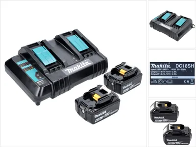 Produktbild von Makita Power Source Kit 18 V mit 2x BL 1860 B 6,0 Ah Akku ( 197422-4 ) + DC 18 SH Doppel Ladegerät ( 199687-4 )