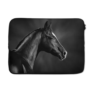 Produktbild von MuchoWow® Laptop Hülle 13 Zoll Pferd - Tiere - Schwarz - Weiß - Porträt Laptoptasche - Laptophülle - Sleeve - Rundumschutz