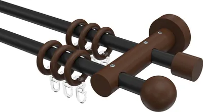 Produktbild von Interdeco Gardinenstange / Vorhangstange Schwarz / Nussbaum lackiert, Typ Adrian Geo (Kugel), 16 mm Ø 2-läufig, 600 cm