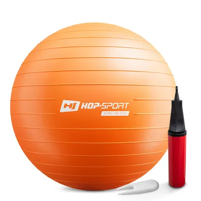 Obrázek produktu pro Gymnastický míč Hop-Sport včetně pumpy, 65 cm, maximální nosnost až 100 kg, fitness míč ideální pro jógu, pilates, rovnováhu - oranžový HS-R065YB
