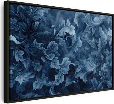 Produktbild von Italienischer Leinwand Leinwandbild - Abstract Ornaments Dark Blue Victorian Leaves 120x80 cm Muster f-H-10010-b-a