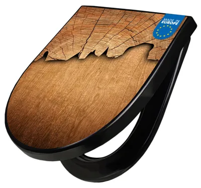Produktbild von WC Sitz D-Form Schwarz mit Absenkautomatik Motiv Holz [TDSCH3 10447]