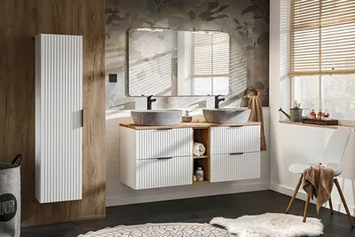 Produktbild von Easy4You Set AW Weiß: Unterschrank 60 cm mit 2 Schubladen + 35x140 cm + Ablage 20 cm Seitenschrank Hängeschrank Badschrank Badezimmerschrank Soft-Close Badmöbel-Set Geriffelte Fronten