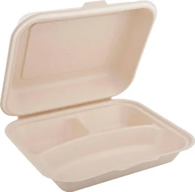Obrázek produktu pro Krabička na menu z cukrové třtiny, třídílná, dvouvrstvá, 1500 ml, 24,1 x 21 x 4 cm, 50 kusů.