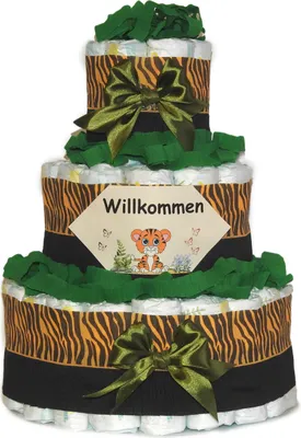 Produktbild von Windeltorte | Geschenk zur Geburt | Windelgeschenk neutral | Dschungel Tiger