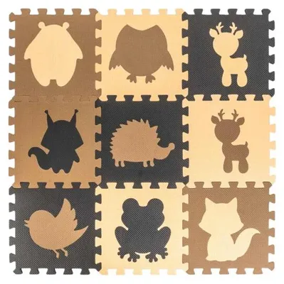 Imagen del producto de Puzzle Alfombra Espuma Infantil 9el. Beige-marrón-negro 85cm X 85cm X 1cm