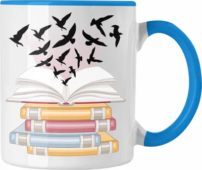 Produktbild von Trendation - Bücher Lesen Tasse Geschenk Leseratte Bücherwurm Buch (Blau)