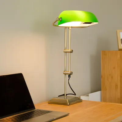 Obrázek produktu pro Relaxdays stolní lampa zelená, skleněná stolní lampa, retro dekorativní lampa, stolní lampa v mosazném provedení, V x Š x H: 52 x 27 x 18 cm, bronzová